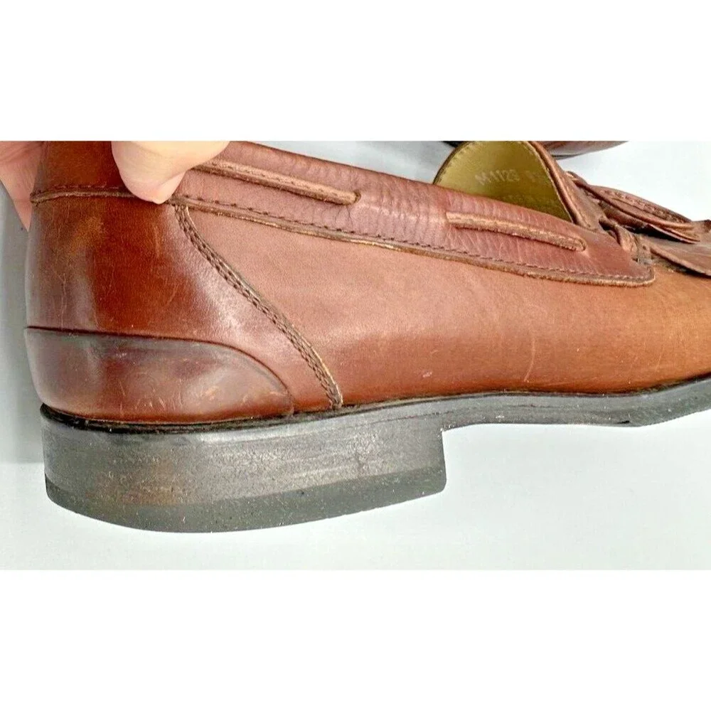 Rockport - men's brown leather shoes w fringes M4044 - low heel -‎ size 9.5